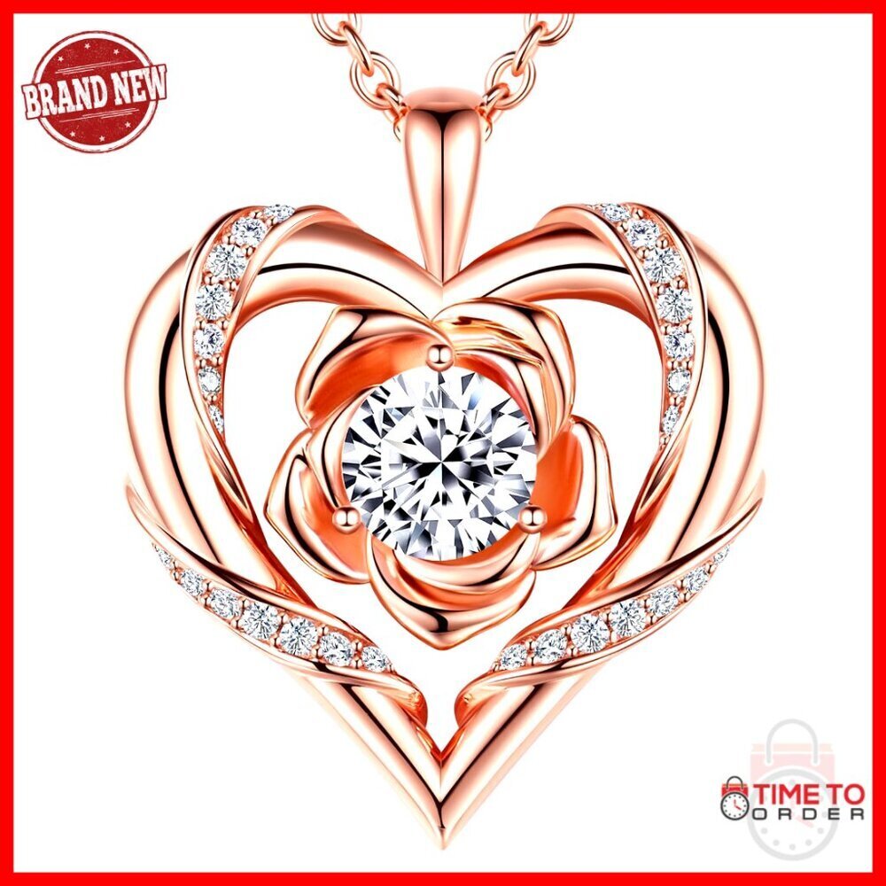 S925 Sterling Silver 18K Gold Plated Moissanite Heart Rose Pendant Necklace